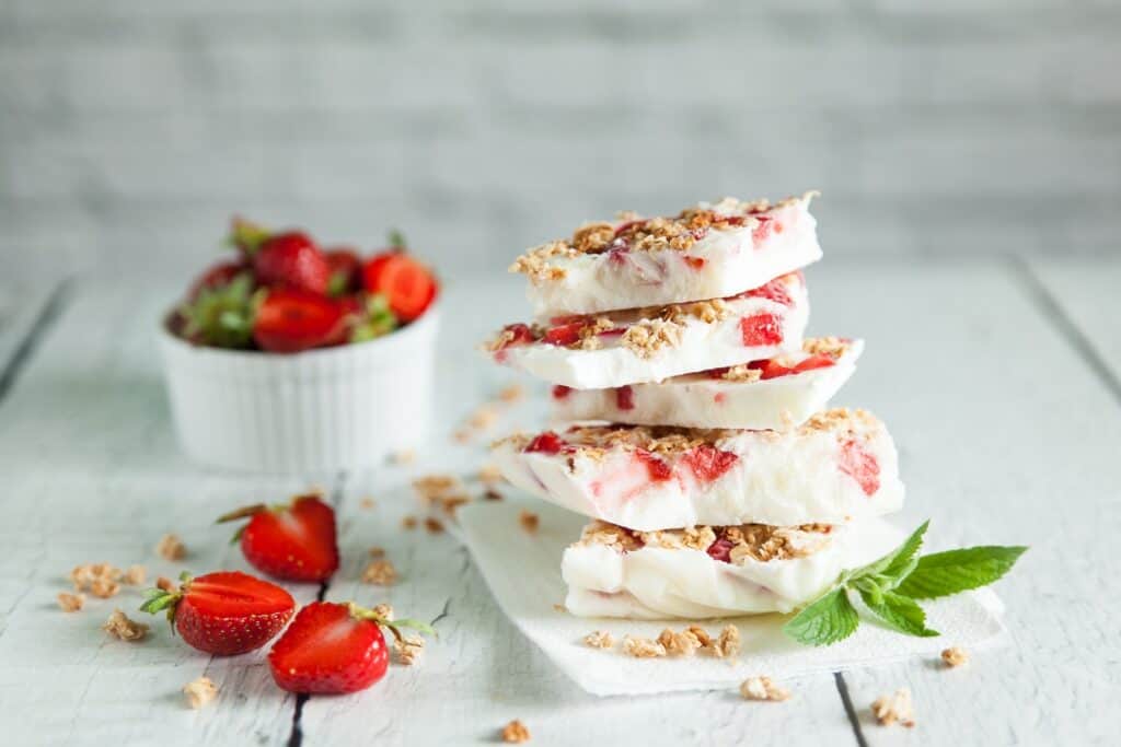 Frozen Yogurt Bark as an example of a great high protein dessert