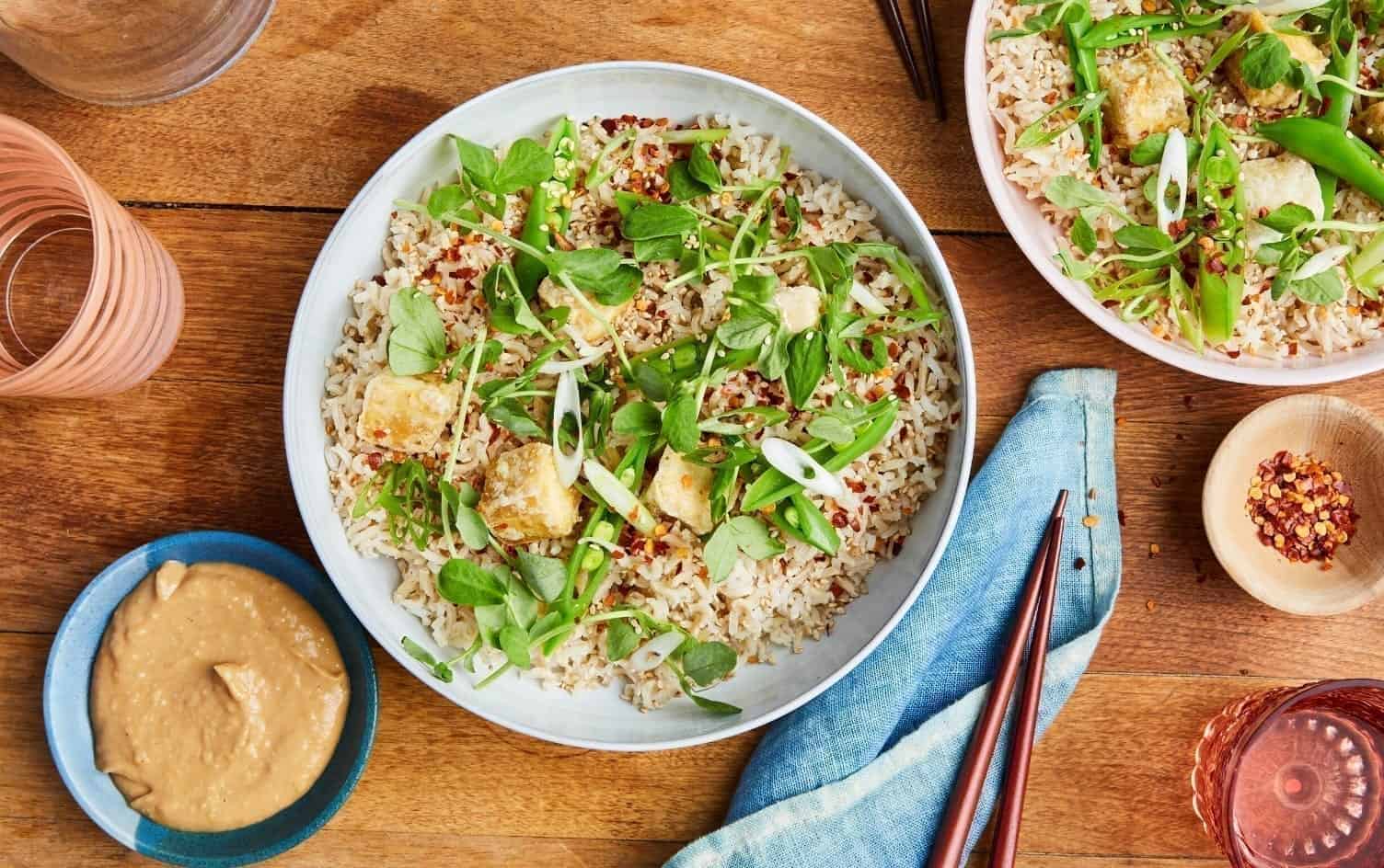 Crispy Tofu Bowl With Snap Pea-Miso Salad