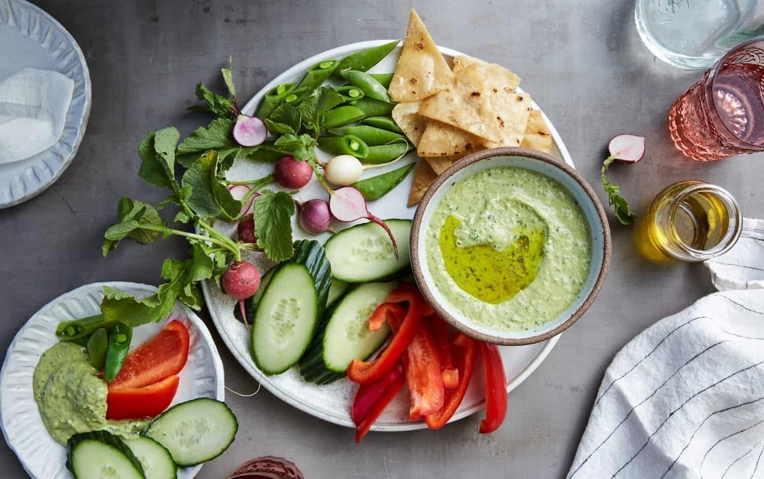 Green Goddess Hummus with Crudites & Crackers
