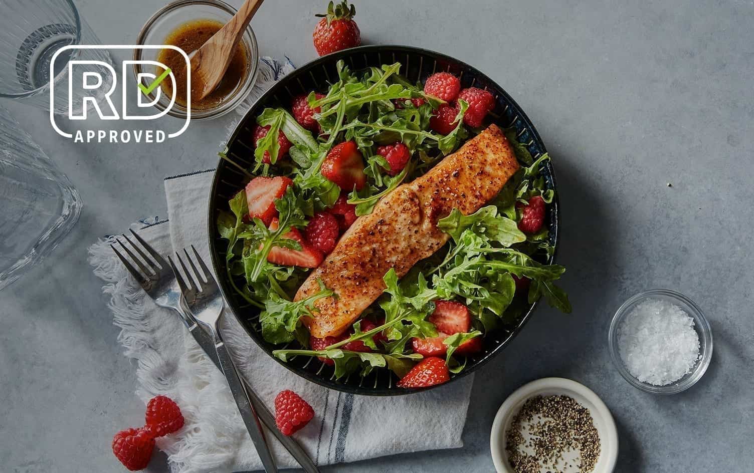 Air Fryer Salmon With Arugula-Berry Salad